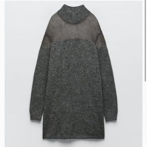 Zara Gray sweater dress with knit sheer panel